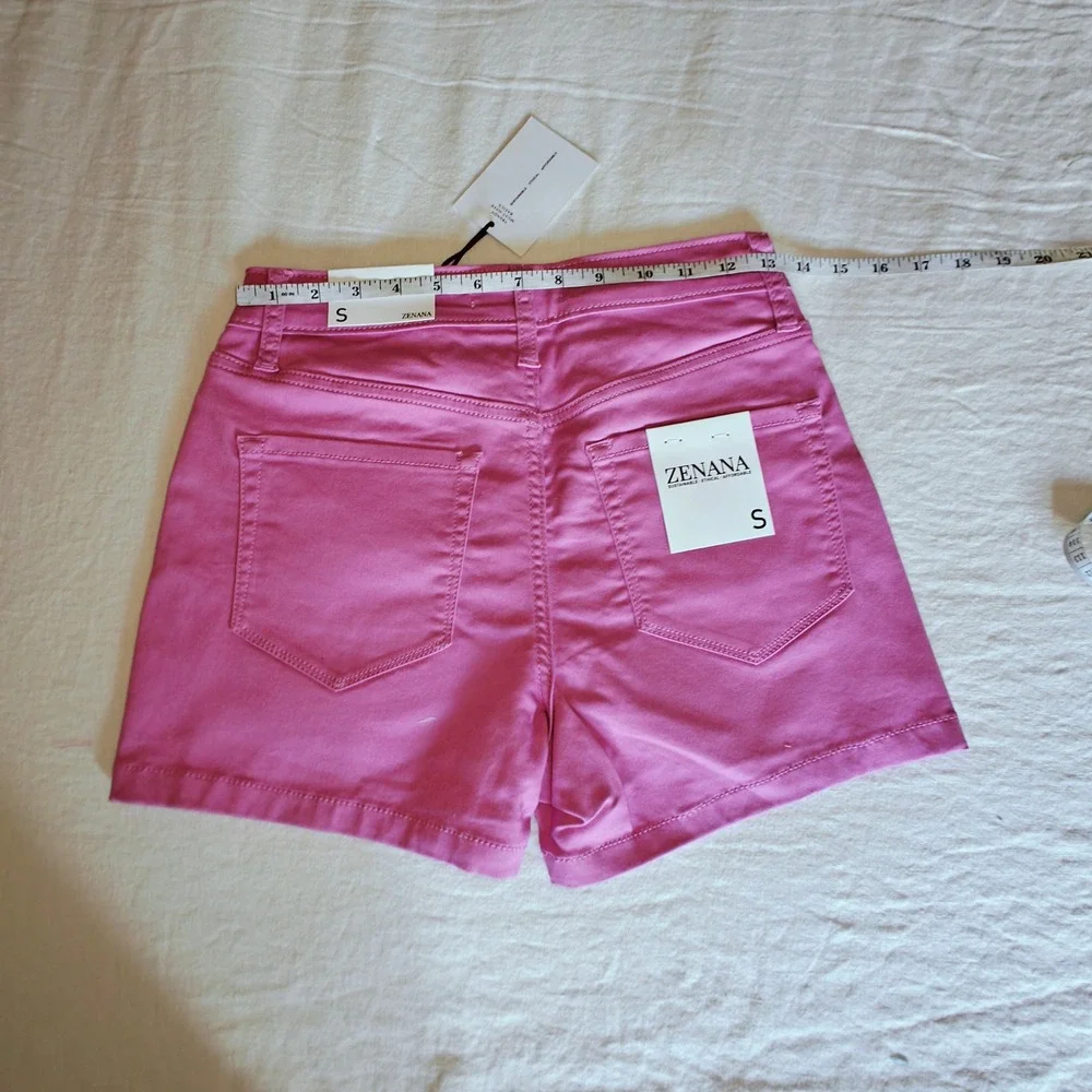 Zenana High Waist Denim Shorts Mauve Pink Five Pocket Stretch 58% Cotton Small